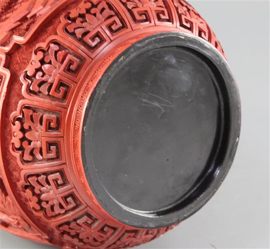A Chinese cinnabar lacquer bottle vase, 18th / 19th century, height 30cm, slight restorations